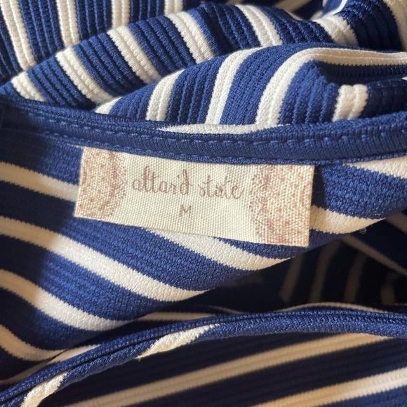 Altar'd State | Size Medium Navy & White Striped Dress with Fluted Sleeves - Picture 4 of 8